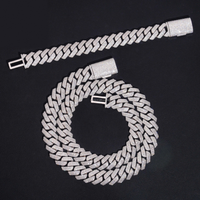 Moissanite Cuban Link Chain & Bracelet - 15mm D-VVS1, Rhodium-Plated (925 Sterling Silver)