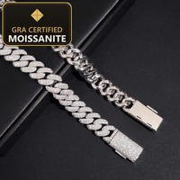 Moissanite Cuban Link Bracelet - 13mm D-VVS1, Rhodium-Plated (925 Sterling Silver) — gra certified moissanite seal v2