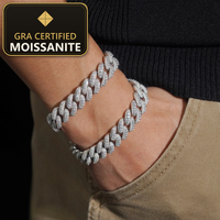 Moissanite Cuban Link Bracelet - 13mm D-VVS1, Rhodium-Plated (925 Sterling Silver) — gra certified moissanite seal v2