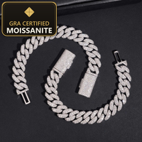 Moissanite Cuban Link Bracelet - 13mm D-VVS1, Rhodium-Plated (925 Sterling Silver) — gra certified moissanite seal v2