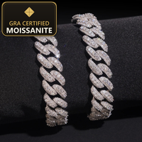 Moissanite Cuban Link Bracelet - 13mm D-VVS1, Rhodium-Plated (925 Sterling Silver) — gra certified moissanite seal v2