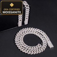 Moissanite Cuban Link Necklace - 13mm D-VVS1, Rhodium-Plated (925 Sterling Silver) — gra certified moissanite seal v2