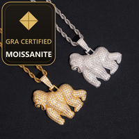 USA Local Stock Fast Shipping Gorilla Pendant  925 Silver Moissanite Pass Diamond Test Gold Plated Gorilla Charms Pendants — gra certified moissanite seal v2