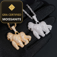 USA Local Stock Fast Shipping Gorilla Pendant  925 Silver Moissanite Pass Diamond Test Gold Plated Gorilla Charms Pendants — gra certified moissanite seal v2