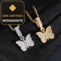 48 Hours Shipping 925 Silver Jewelry GRA Certificate Iced Out Butterfly Hip Hop Moissanite Diamond Pendant — gra certified moissanite seal v2