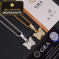 48 Hours Shipping 925 Silver Jewelry GRA Certificate Iced Out Butterfly Hip Hop Moissanite Diamond Pendant — gra certified moissanite seal v2