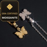 48 Hours Shipping 925 Silver Jewelry GRA Certificate Iced Out Butterfly Hip Hop Moissanite Diamond Pendant — gra certified moissanite seal v2