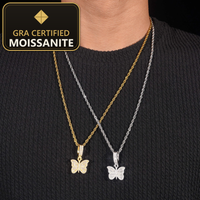 48 Hours Shipping 925 Silver Jewelry GRA Certificate Iced Out Butterfly Hip Hop Moissanite Diamond Pendant — gra certified moissanite seal v2