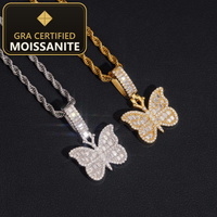 48 Hours Shipping 925 Silver Jewelry GRA Certificate Iced Out Butterfly Hip Hop Moissanite Diamond Pendant — gra certified moissanite seal v2