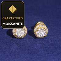High Quality Halo Design 5mm Center Stone 925 Sterling Silver GRA Certificate Moissanite Earrings — gra certified moissanite seal v2