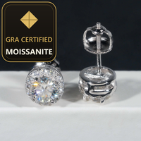 High Quality Halo Design 5mm Center Stone 925 Sterling Silver GRA Certificate Moissanite Earrings — gra certified moissanite seal v2