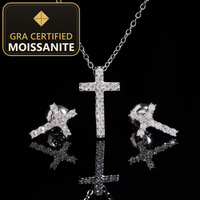 USA Stock Iced Out Cross Necklace Earring Stud Set Moissanite Hip Hop Jewelry 925 Silver Moissanite Jewelry Set — gra certified moissanite seal v2