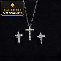 USA Stock Iced Out Cross Necklace Earring Stud Set Moissanite Hip Hop Jewelry 925 Silver Moissanite Jewelry Set — gra certified moissanite seal v2