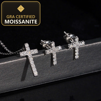 USA Stock Iced Out Cross Necklace Earring Stud Set Moissanite Hip Hop Jewelry 925 Silver Moissanite Jewelry Set — gra certified moissanite seal v2