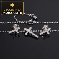 USA Stock Iced Out Cross Necklace Earring Stud Set Moissanite Hip Hop Jewelry 925 Silver Moissanite Jewelry Set — gra certified moissanite seal v2