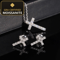 USA Stock Iced Out Cross Necklace Earring Stud Set Moissanite Hip Hop Jewelry 925 Silver Moissanite Jewelry Set — gra certified moissanite seal v2