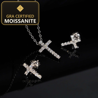 USA Stock Iced Out Cross Necklace Earring Stud Set Moissanite Hip Hop Jewelry 925 Silver Moissanite Jewelry Set — gra certified moissanite seal v2