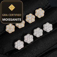 Fast Shipping Local Stock Iced Out Cluster Flower Hip Hop 925 Sterling Silver Moissanite Earrings — gra certified moissanite seal v2