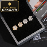 Fast Shipping Local Stock Iced Out Cluster Flower Hip Hop 925 Sterling Silver Moissanite Earrings — gra certified moissanite seal v2