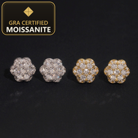 Fast Shipping Local Stock Iced Out Cluster Flower Hip Hop 925 Sterling Silver Moissanite Earrings — gra certified moissanite seal v2