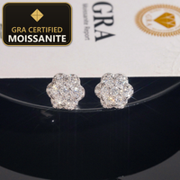 Fast Shipping Local Stock Iced Out Cluster Flower Hip Hop 925 Sterling Silver Moissanite Earrings — gra certified moissanite seal v2