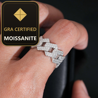 USA Local Stock Fast Shipping Moissanite Cuban Ring 925 Silver Gold Plated  Moissanite Pass Diamond Test Hip Hip Men Cuban Ring — gra certified moissanite seal v2