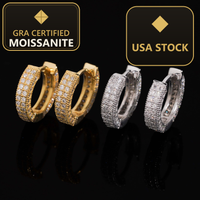 USA Local Stock Pass Diamond Tester 2Row VVS Moissanite Diamond Iced Out Hoop Earrings Hip Hop Jewlery 925 Silver Hoop Men — gra certified moissanite seal v2