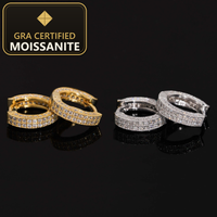 USA Local Stock Pass Diamond Tester 2Row VVS Moissanite Diamond Iced Out Hoop Earrings Hip Hop Jewlery 925 Silver Hoop Men — gra certified moissanite seal v2