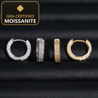 USA Local Stock Pass Diamond Tester 2Row VVS Moissanite Diamond Iced Out Hoop Earrings Hip Hop Jewlery 925 Silver Hoop Men — gra certified moissanite seal v2