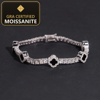 Fast Shipping Hip Hop Gift Iced Out Clover 3mm 925 Sterling Silver VVS Moissanite Tennis Bracelet — gra certified moissanite seal v2