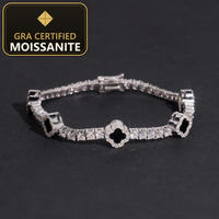 Fast Shipping Hip Hop Gift Iced Out Clover 3mm 925 Sterling Silver VVS Moissanite Tennis Bracelet — gra certified moissanite seal v2