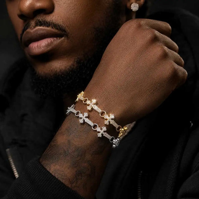 Iced CZ Cross-Link Tennis Bracelet — 11mm Full Pavé