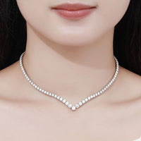 KNOBSPIN Moissanite Tennis Necklace for Woman V Style Wedding Party Neckchain 925 Sterling Sliver Plated 18k White Gold Necklace