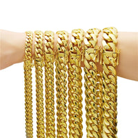 Miami Cuban Link Chain — 8–20mm Box Dragon Clasp, 14K Gold PVD Stainless Steel