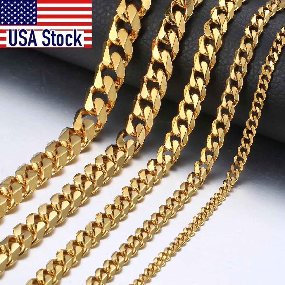 Curb Cuban Chain — 3–9mm, 18K Gold Plated Non-Tarnish Steel