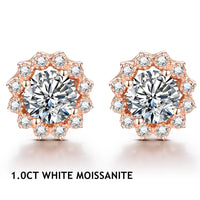 Moissanite Stud Earrings — 1ct Round, Rhodium (925 Sterling Silver)