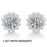 Moissanite Stud Earrings — 1ct Round, Rhodium (925 Sterling Silver)