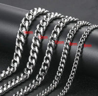 Miami Cuban Link Chain — 8–14mm Engraved Clasp, Silver Non-Tarnish Steel