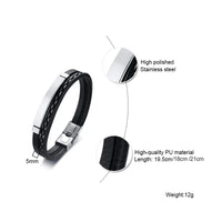 Genuine Leather & Steel Bar Bracelet — Layered Cuff (Black / Silver / Gold)