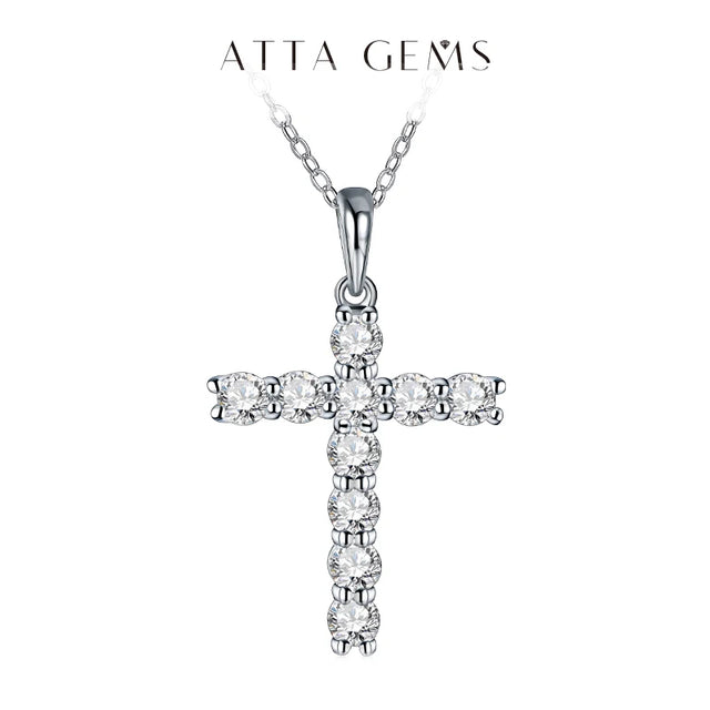 Moissanite Cross Pendant Necklace — Handmade (925 Sterling Silver)