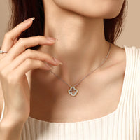 Two-Tone Clover Moissanite Necklace — Gold Edge (925 Sterling Silver)