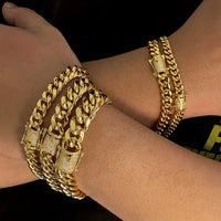 Iced CZ Cuban Bracelet — 6–16mm, 18K Gold-Plated Steel