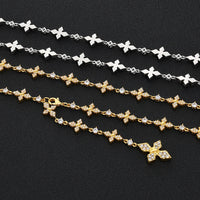 Iced CZ Cross Lariat Y-Necklace — Silver / Gold