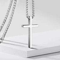 Plain Cross Pendant Necklace — Stainless Steel Box Chain (Silver / Gold / Black)