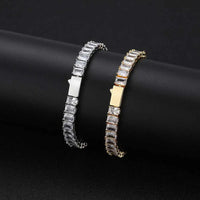 Rectangle-Cut Iced CZ Tennis Bracelet — 6mm (Gold / Silver)