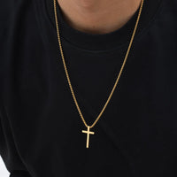 Men's Cross Pendant Necklace — Non-Tarnish Stainless Steel Box Chain (Gold / Silver / Black)