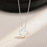 Two-Tone Clover Moissanite Necklace — Gold Edge (925 Sterling Silver)