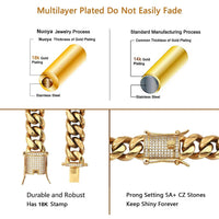 Iced-Clasp Cuban Chain — 6–12mm, 18K Gold PVD Stainless Steel