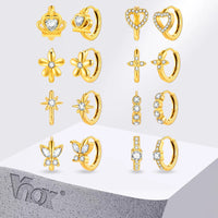Gold Hoop Earrings for Women — CZ Heart, Star & Butterfly (18K Gold-Plated Steel)