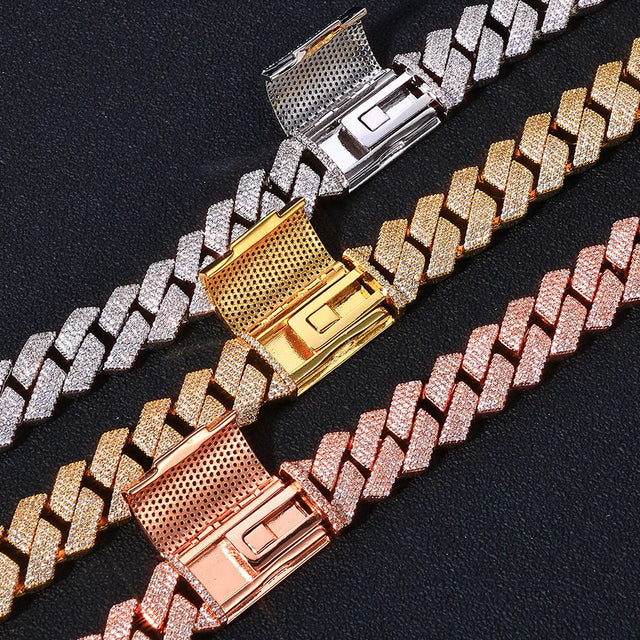 Iced CZ Cuban Link Necklace — 15mm, Rose Gold Finish
